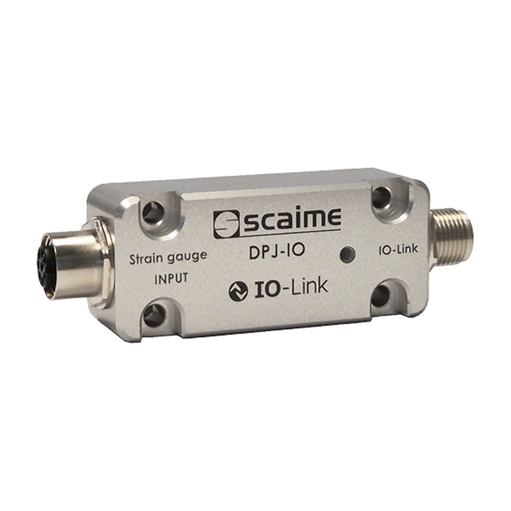 Conditionneur IO-Link SCAIME DPJ-IO pour capteurs à pont de jauges, boîtier aluminium et connecteurs M12